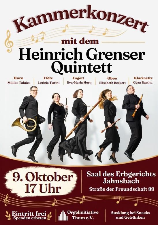 Plakat Kammerkonzert mit dem Heinrich Grenser Quintett